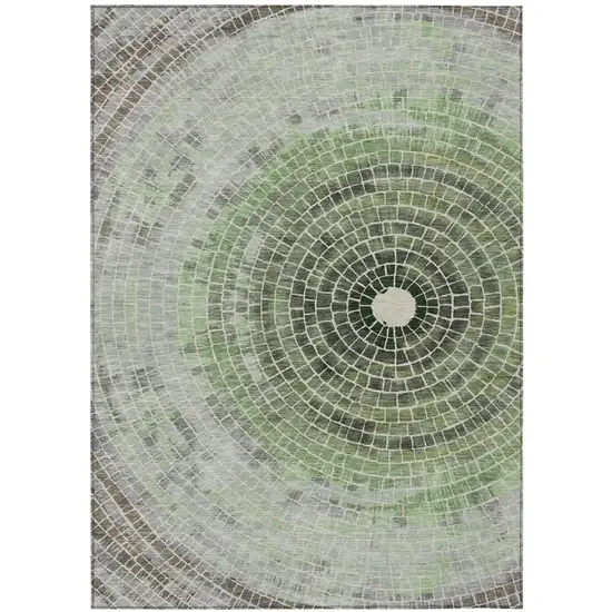 Green And Olive Green Geometric Washable Indoor Outdoor Area Rug Photo 2