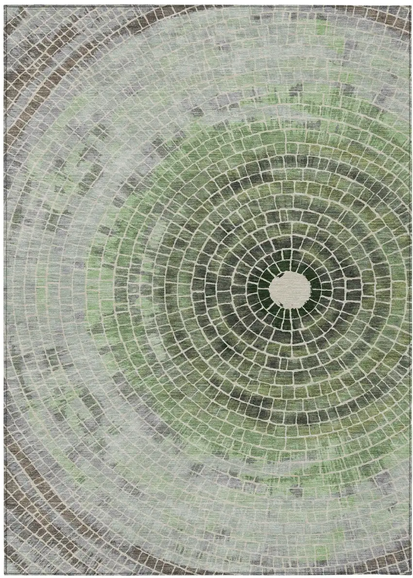 Green And Olive Green Geometric Washable Indoor Outdoor Area Rug Photo 2