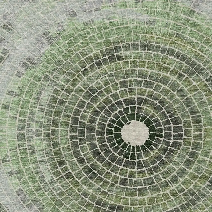 Green And Olive Green Geometric Washable Indoor Outdoor Area Rug Photo 3