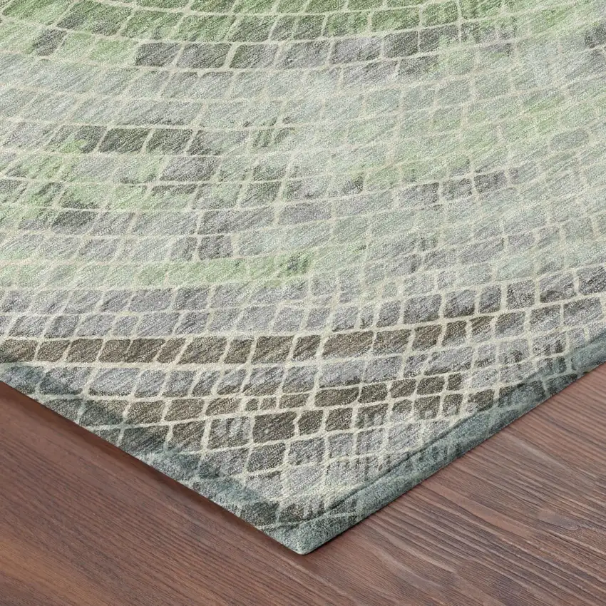 Green And Olive Green Geometric Washable Indoor Outdoor Area Rug Photo 5