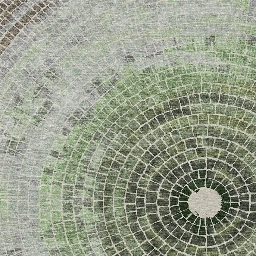 Green And Olive Green Geometric Washable Indoor Outdoor Area Rug Photo 3