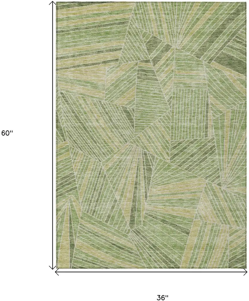 Green And Olive Green Geometric Washable Indoor Outdoor Area Rug Photo 3