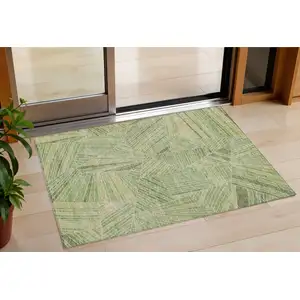 Photo of Green And Olive Green Geometric Washable Indoor Outdoor Area Rug