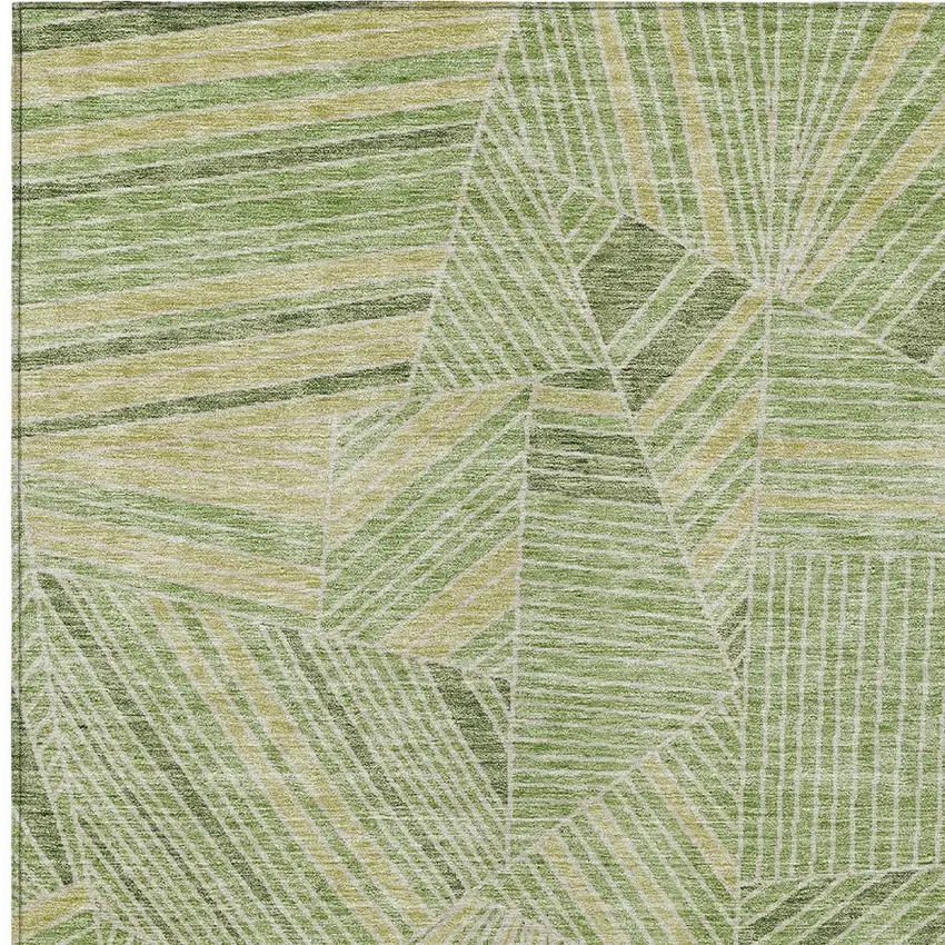 Green And Olive Green Geometric Washable Indoor Outdoor Area Rug Photo 7