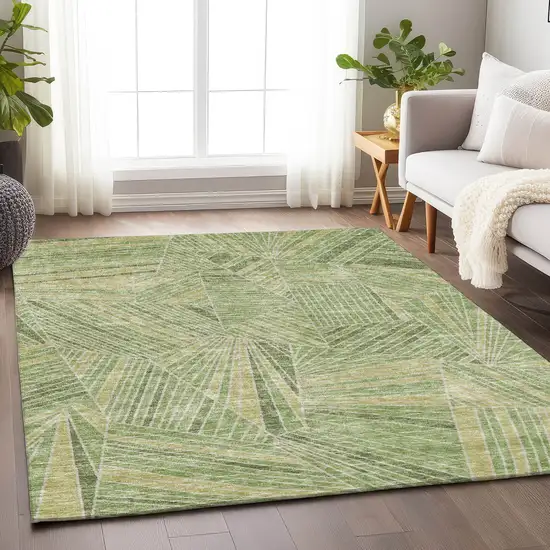 Green And Olive Green Geometric Washable Indoor Outdoor Area Rug Photo 9