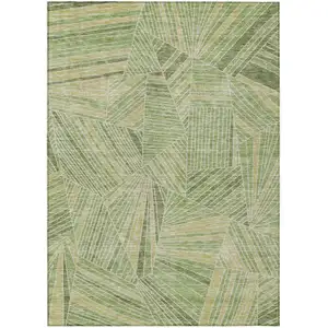 Photo of Green And Olive Green Geometric Washable Indoor Outdoor Area Rug