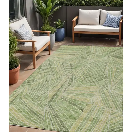 Green And Olive Green Geometric Washable Indoor Outdoor Area Rug Photo 1
