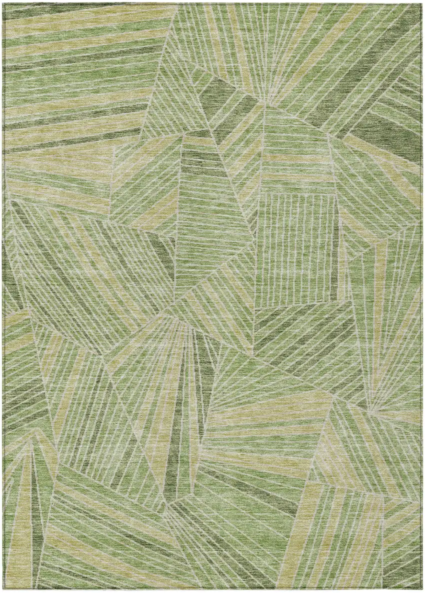 Green And Olive Green Geometric Washable Indoor Outdoor Area Rug Photo 2