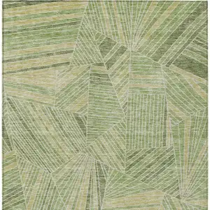 Photo of Green And Olive Green Geometric Washable Indoor Outdoor Area Rug