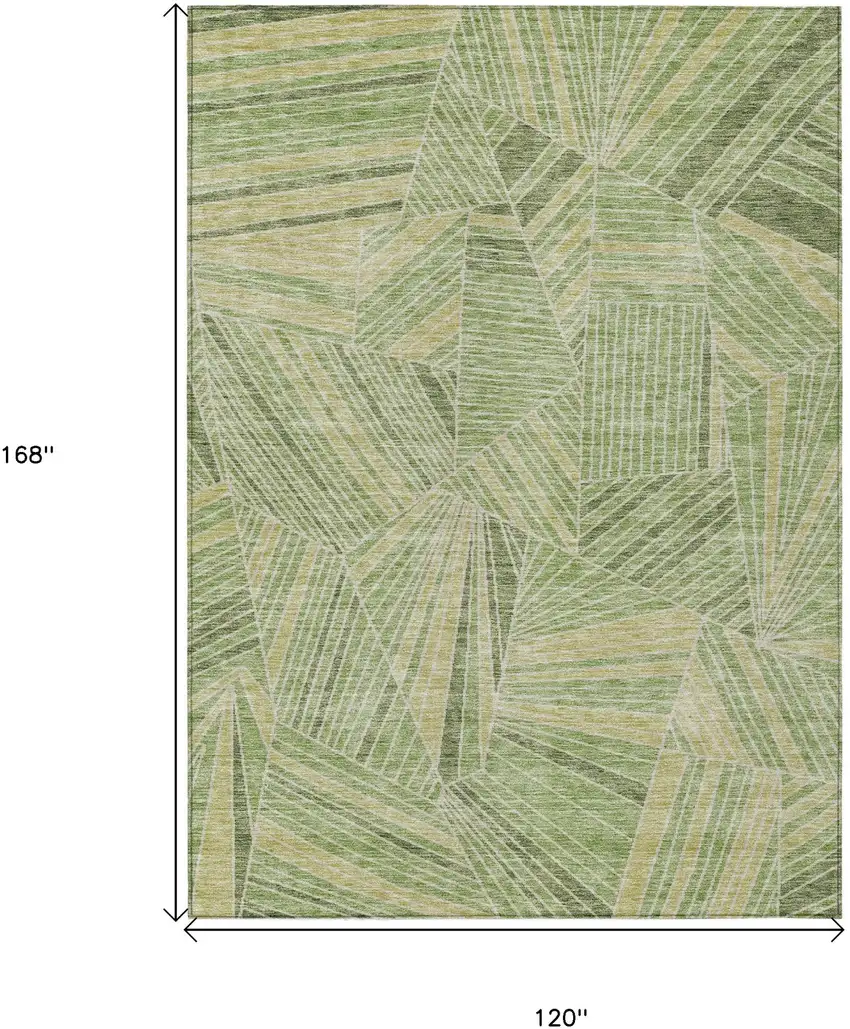 Green And Olive Green Geometric Washable Indoor Outdoor Area Rug Photo 3
