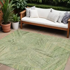 Photo of Green And Olive Green Geometric Washable Indoor Outdoor Area Rug