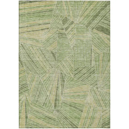 Green And Olive Green Geometric Washable Indoor Outdoor Area Rug Photo 2