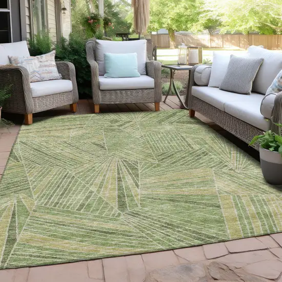 Green And Olive Green Geometric Washable Indoor Outdoor Area Rug Photo 9