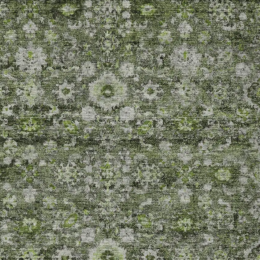 Green And Olive Green Oriental Washable Indoor Outdoor Area Rug Photo 5