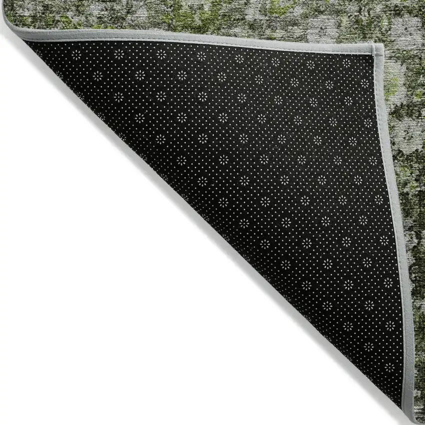 Green And Olive Green Oriental Washable Indoor Outdoor Area Rug Photo 3
