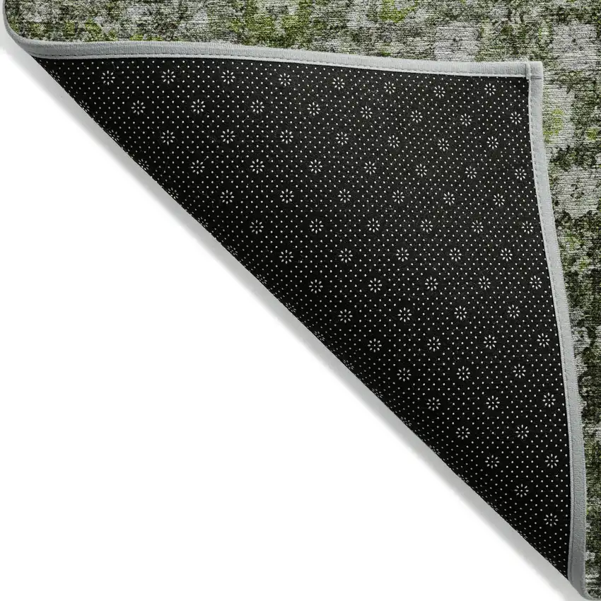 Green And Olive Green Oriental Washable Indoor Outdoor Area Rug Photo 3