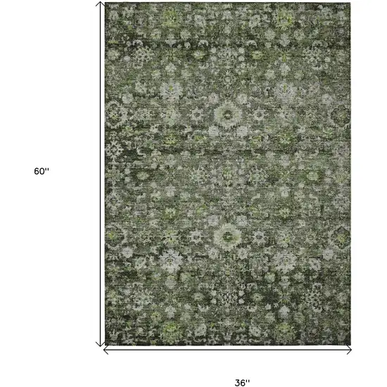 Green And Olive Green Oriental Washable Indoor Outdoor Area Rug Photo 8