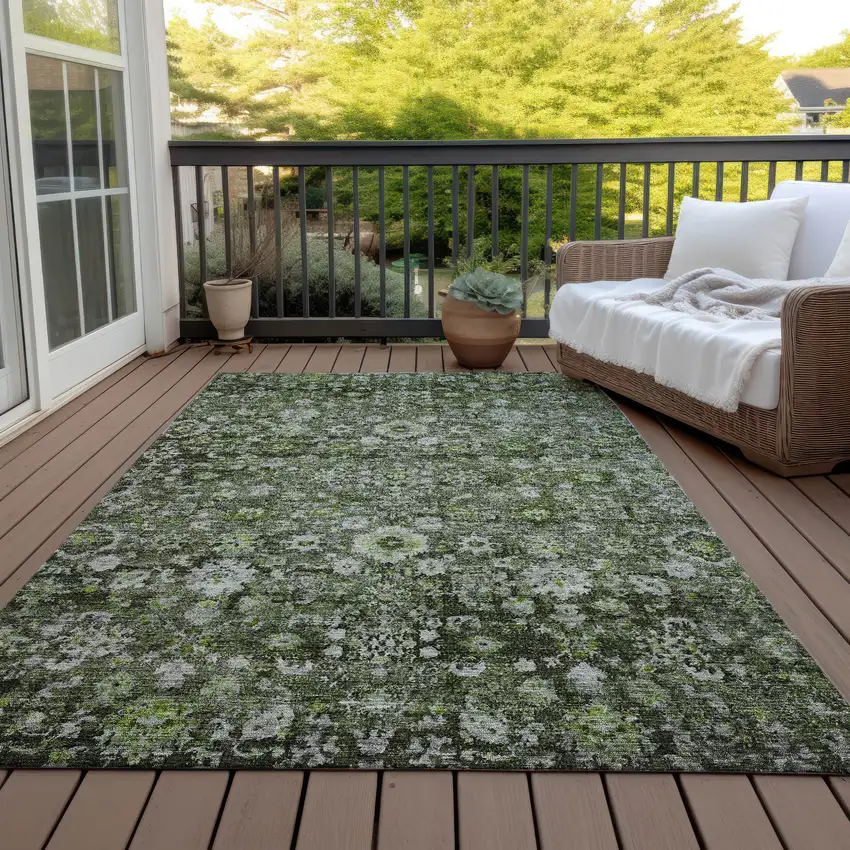 Green And Olive Green Oriental Washable Indoor Outdoor Area Rug Photo 7