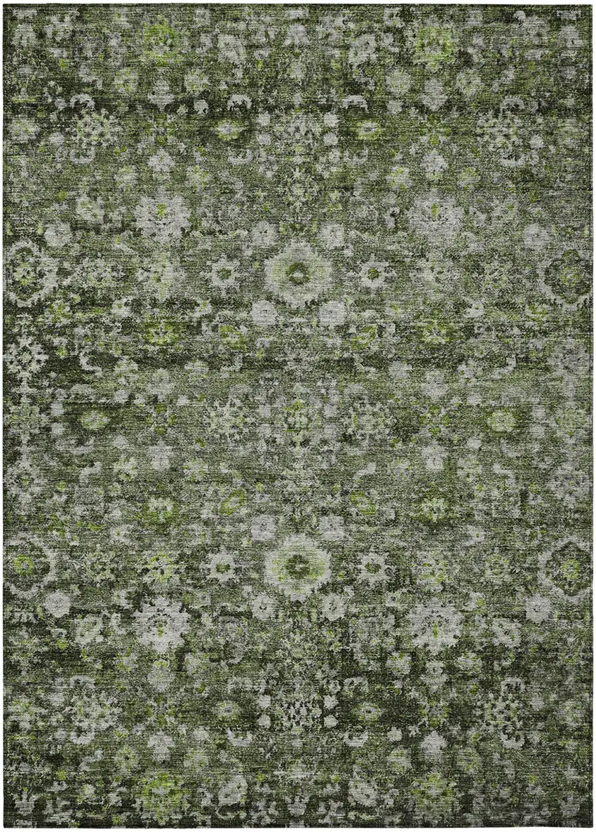 Green And Olive Green Oriental Washable Indoor Outdoor Area Rug Photo 2