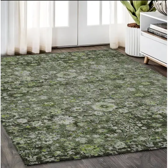Green And Olive Green Oriental Washable Indoor Outdoor Area Rug Photo 7