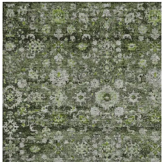Green And Olive Green Oriental Washable Indoor Outdoor Area Rug Photo 5