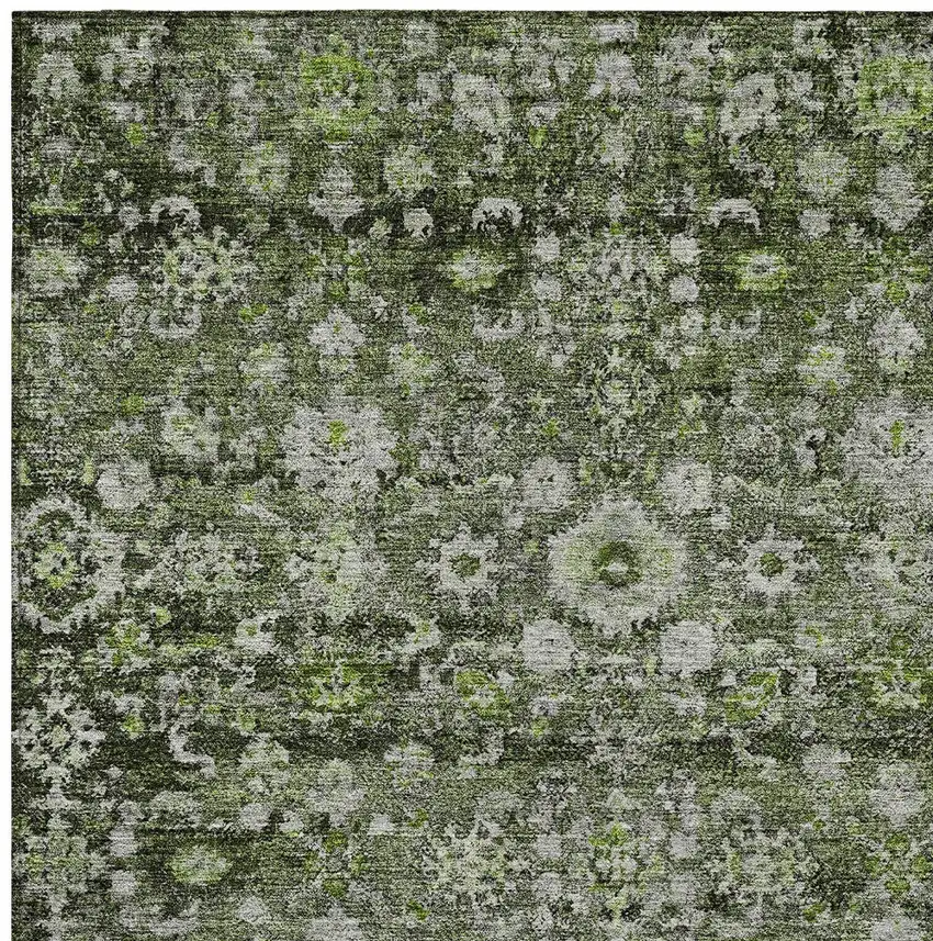 Green And Olive Green Oriental Washable Indoor Outdoor Area Rug Photo 5