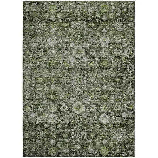 Green And Olive Green Oriental Washable Indoor Outdoor Area Rug Photo 6