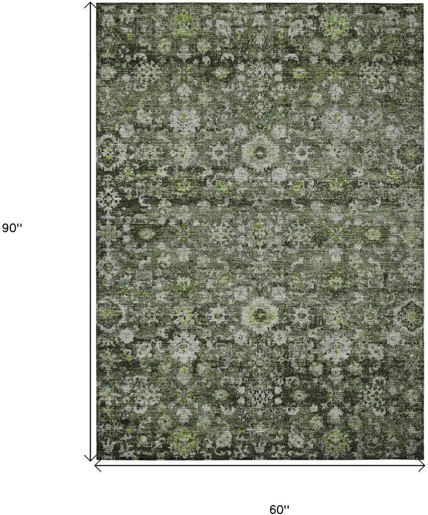 Green And Olive Green Oriental Washable Indoor Outdoor Area Rug Photo 3