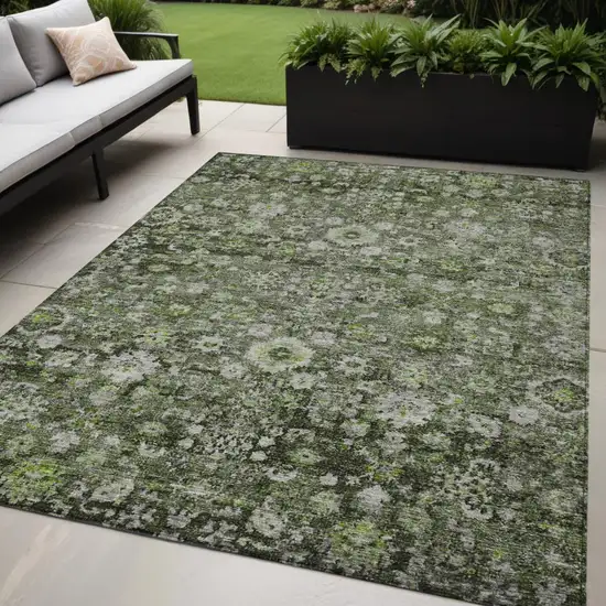 Green And Olive Green Oriental Washable Indoor Outdoor Area Rug Photo 1