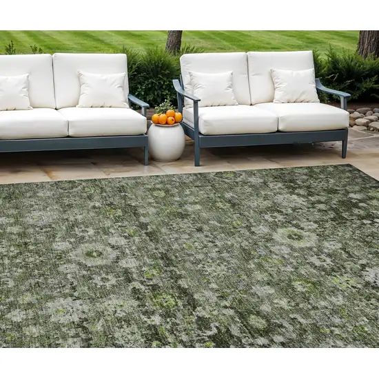 Green And Olive Green Oriental Washable Indoor Outdoor Area Rug Photo 1