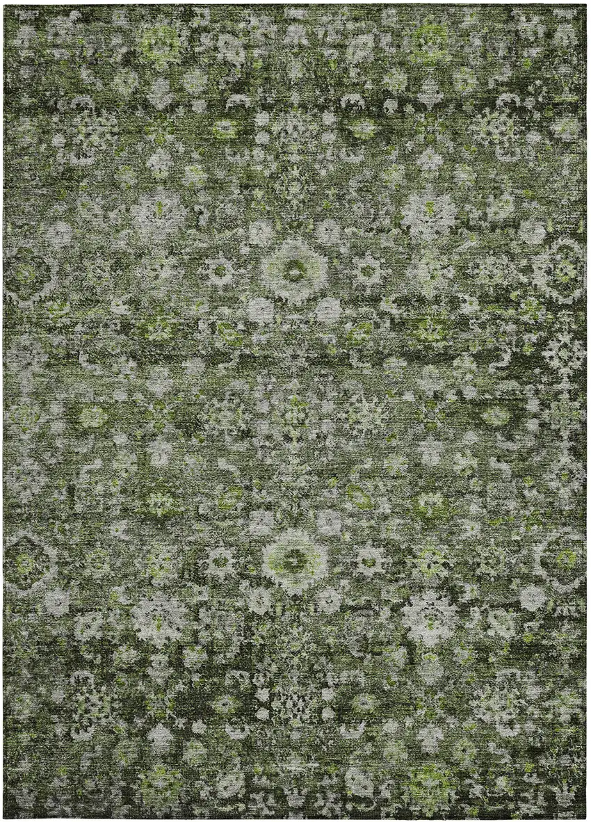 Green And Olive Green Oriental Washable Indoor Outdoor Area Rug Photo 6