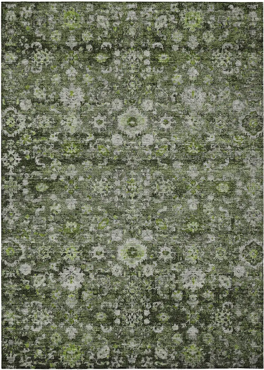 Green And Olive Green Oriental Washable Indoor Outdoor Area Rug Photo 2