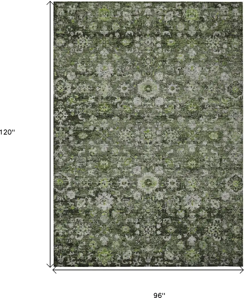 Green And Olive Green Oriental Washable Indoor Outdoor Area Rug Photo 3