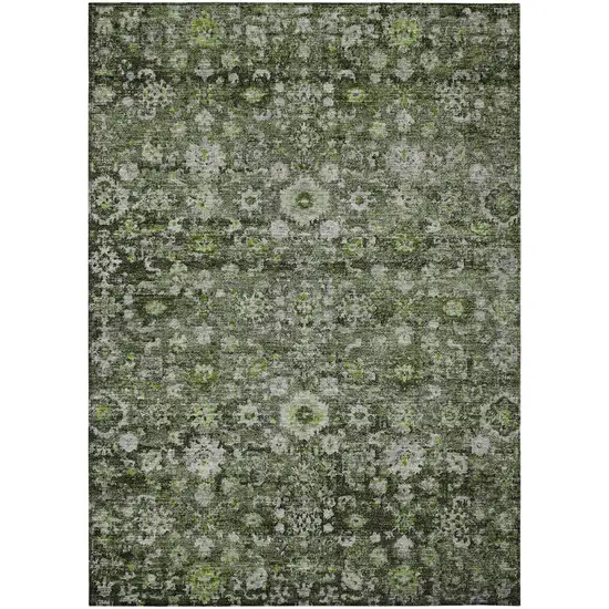 Green And Olive Green Oriental Washable Indoor Outdoor Area Rug Photo 2
