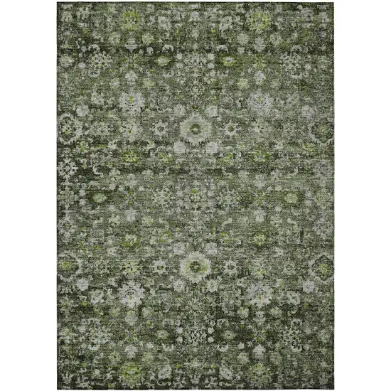 Green And Olive Green Oriental Washable Indoor Outdoor Area Rug Photo 2