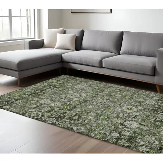 Green And Olive Green Oriental Washable Indoor Outdoor Area Rug Photo 9