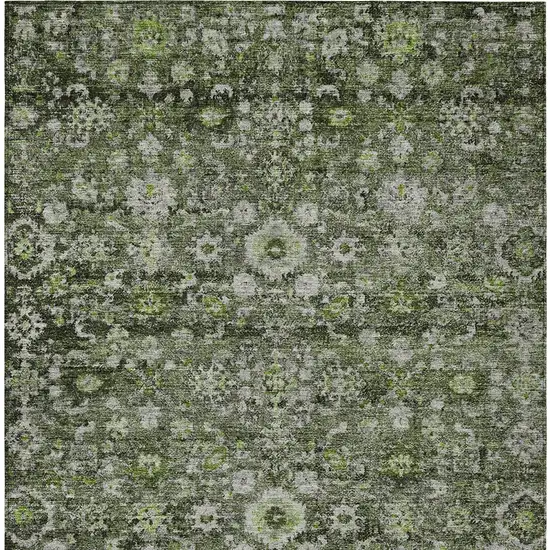 Green And Olive Green Oriental Washable Indoor Outdoor Area Rug Photo 5