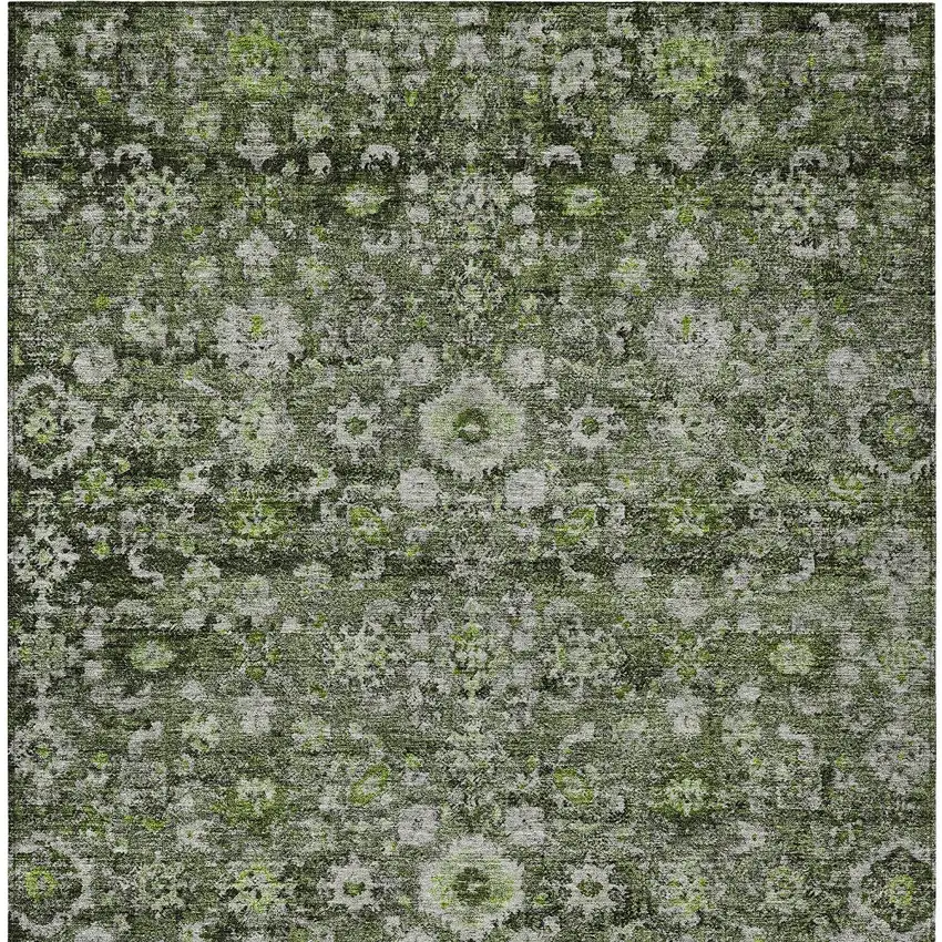 Green And Olive Green Oriental Washable Indoor Outdoor Area Rug Photo 5