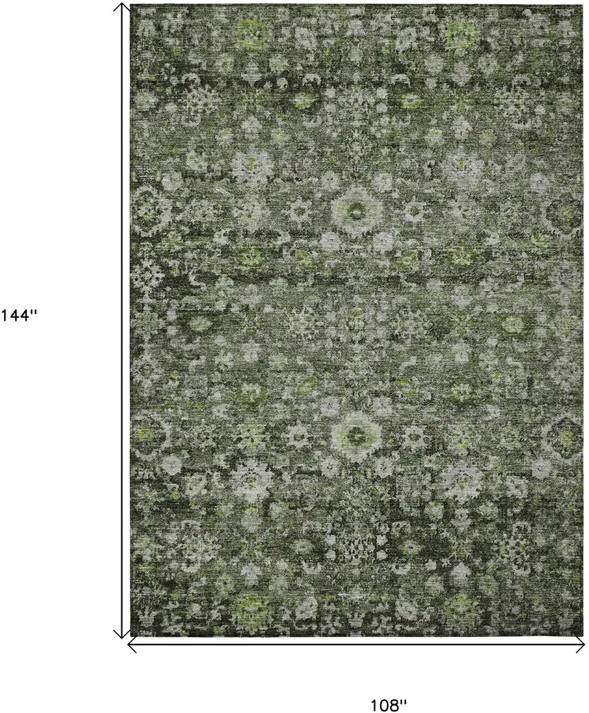 Green And Olive Green Oriental Washable Indoor Outdoor Area Rug Photo 3