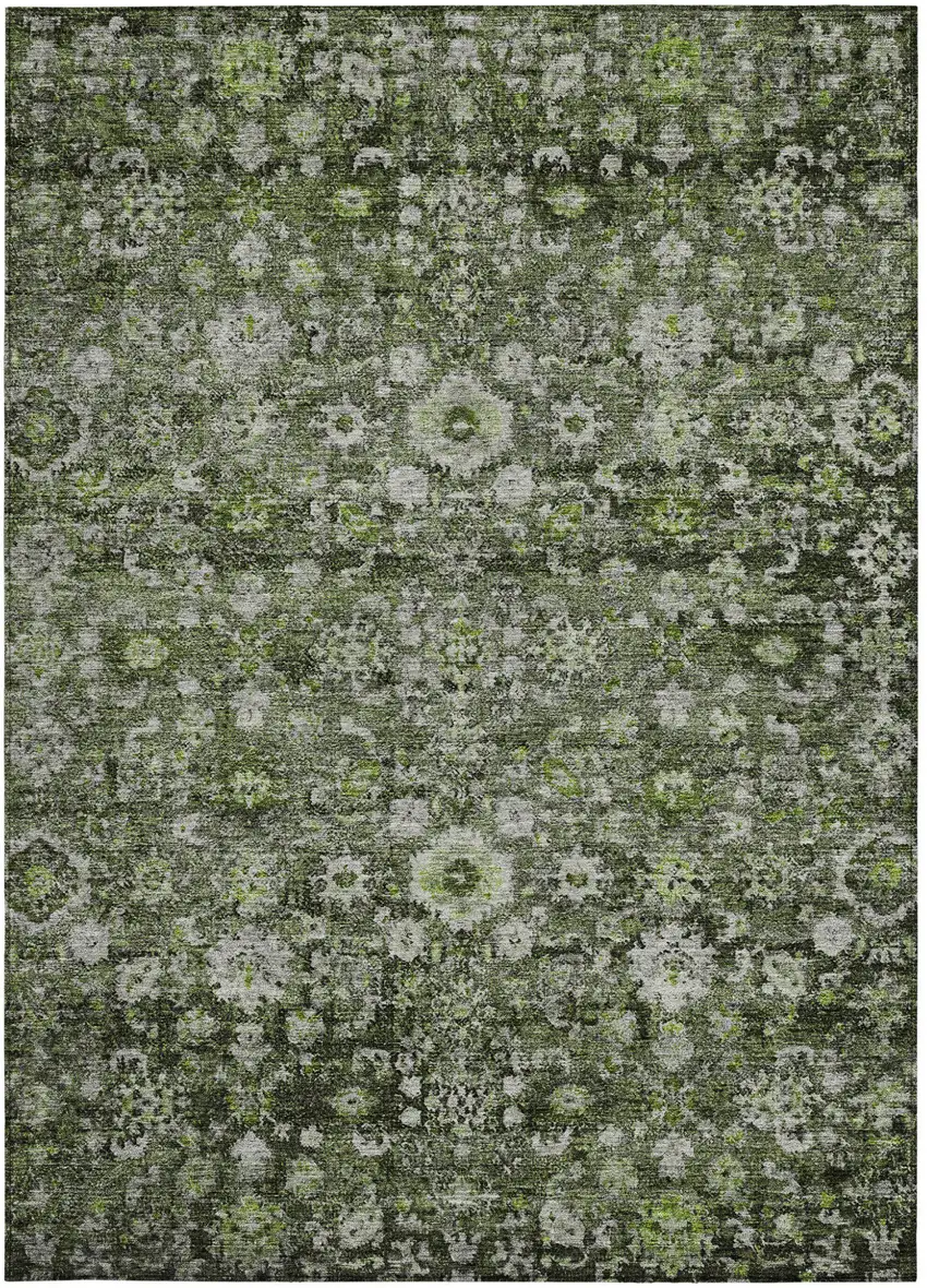 Green And Olive Green Oriental Washable Indoor Outdoor Area Rug Photo 6