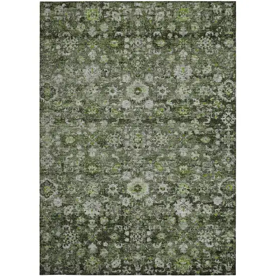 Green And Olive Green Oriental Washable Indoor Outdoor Area Rug Photo 6