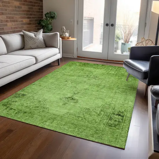 Green And Olive Green Oriental Washable Indoor Outdoor Area Rug Photo 8