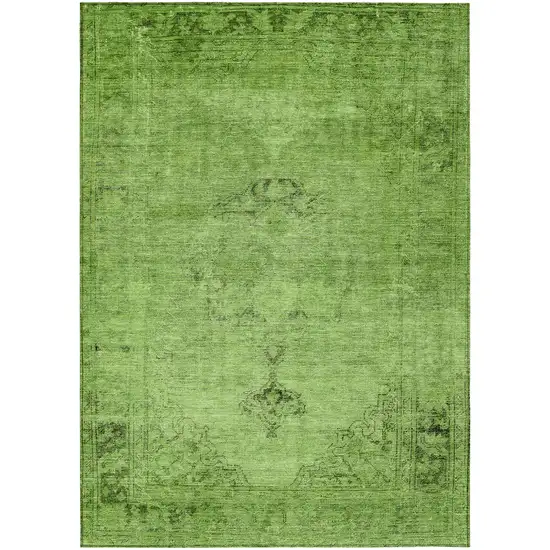 Green And Olive Green Oriental Washable Indoor Outdoor Area Rug Photo 2