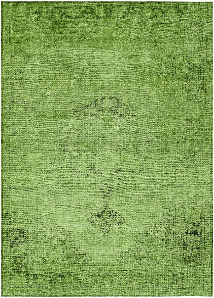 Green And Olive Green Oriental Washable Indoor Outdoor Area Rug Photo 2