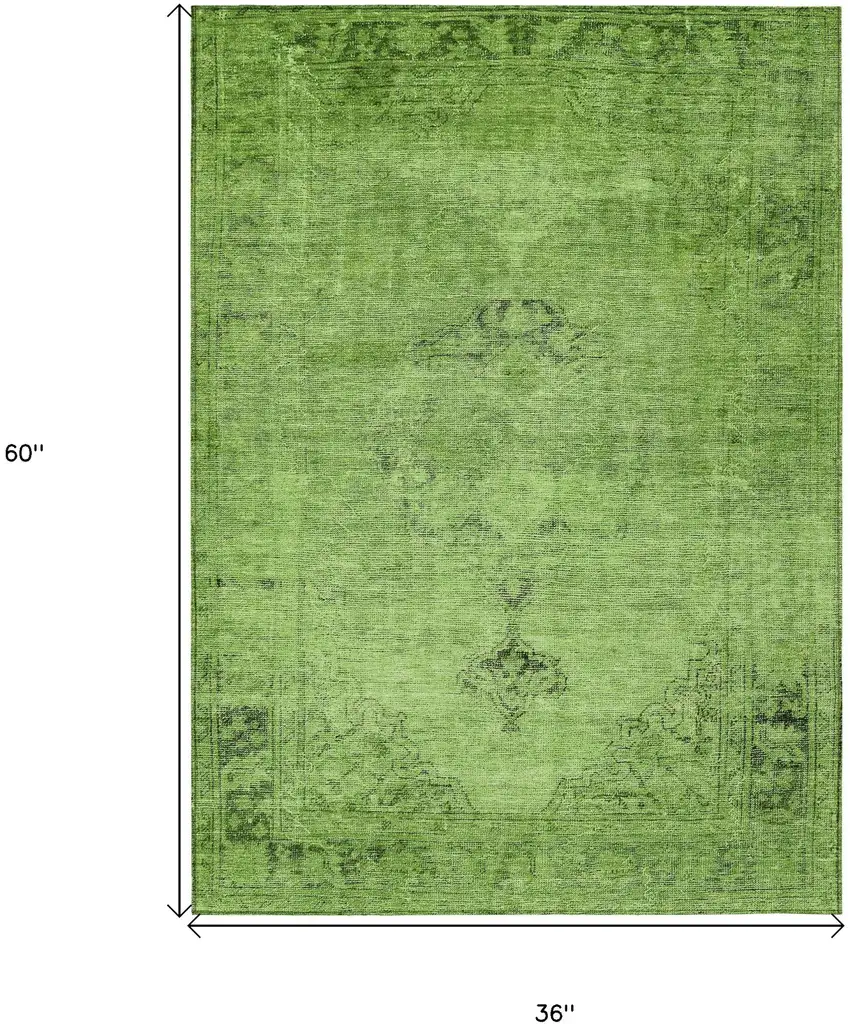 Green And Olive Green Oriental Washable Indoor Outdoor Area Rug Photo 3