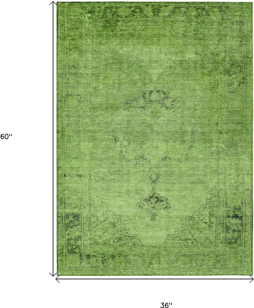 Green And Olive Green Oriental Washable Indoor Outdoor Area Rug Photo 3