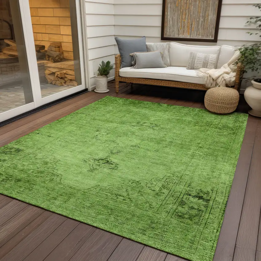 Green And Olive Green Oriental Washable Indoor Outdoor Area Rug Photo 9
