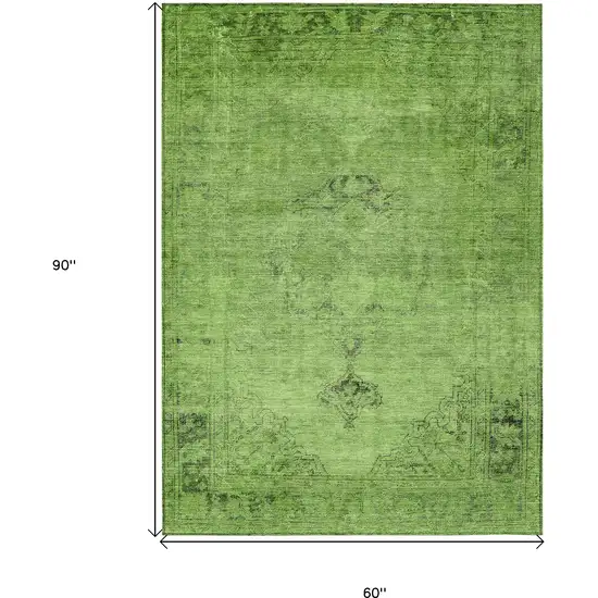 Green And Olive Green Oriental Washable Indoor Outdoor Area Rug Photo 3