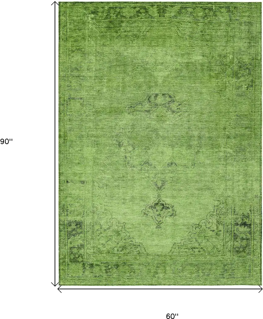 Green And Olive Green Oriental Washable Indoor Outdoor Area Rug Photo 3