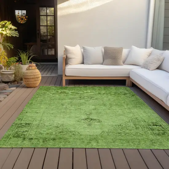 Green And Olive Green Oriental Washable Indoor Outdoor Area Rug Photo 7